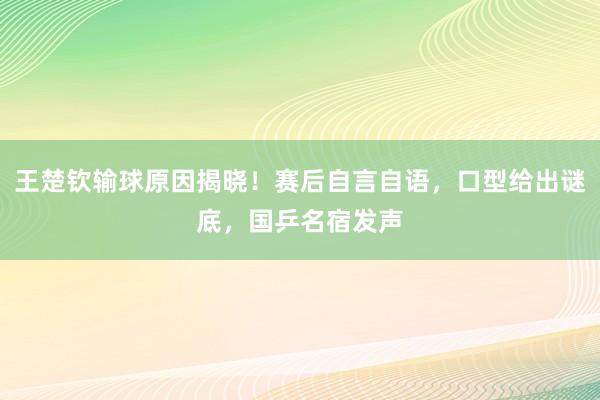 王楚钦输球原因揭晓！赛后自言自语，口型给出谜底，国乒名宿发声